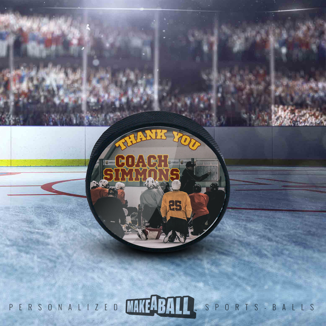 Custom designed hockey puck gift for your coach